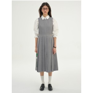 2024 New Collection: Preppy Long Dress with Elegant Black Waist-cinching and Pleated Skirt